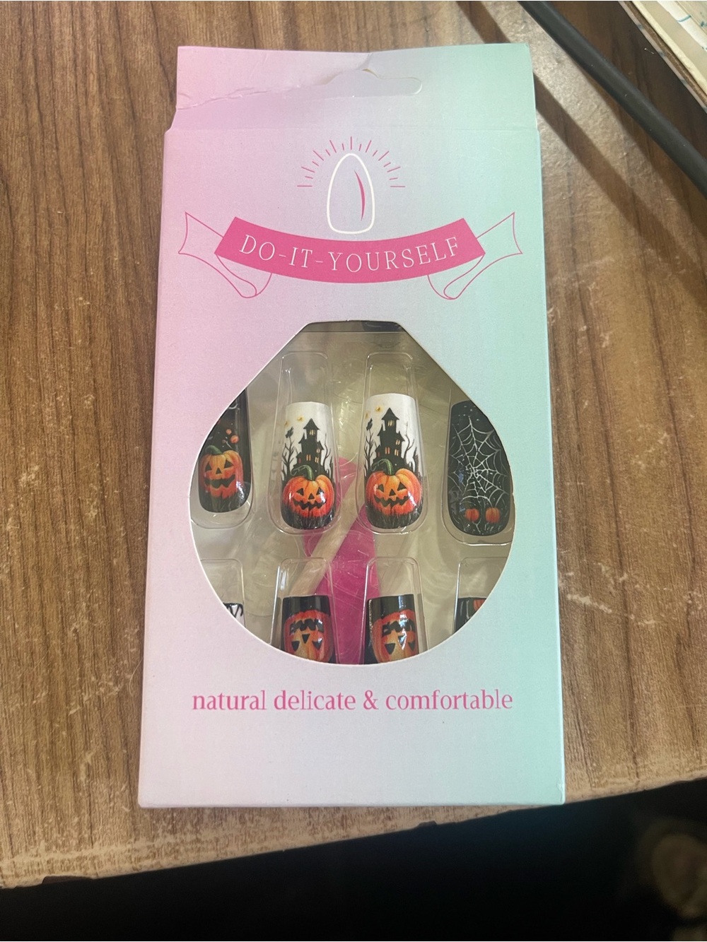 Do-It-Yourself Halloween Pumpkin False Nails - Pink Accent